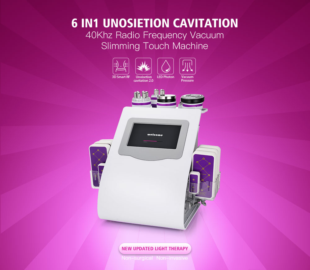 newest 6in1 unosietion cavitation 40khz radio frequency vacuum led slimming machine