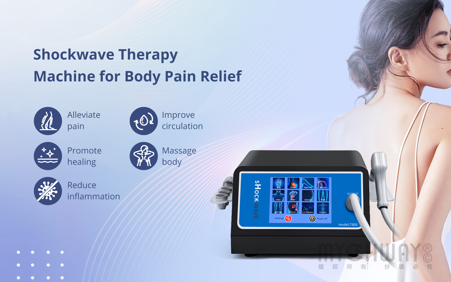 shockwave therapy machine with 5 working head for body pain relief