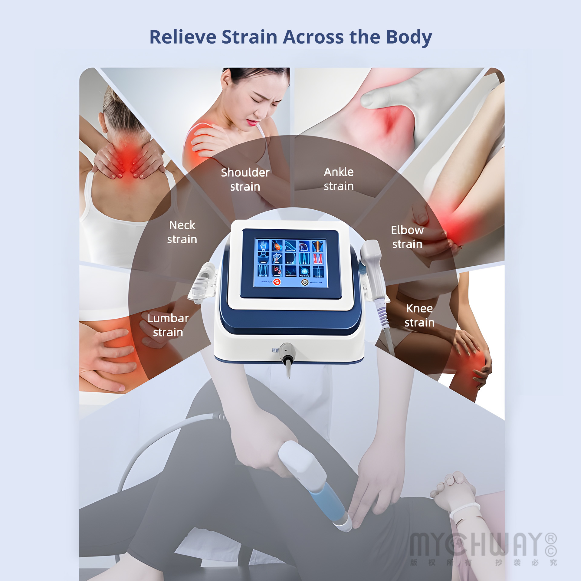 shockwave therapy machine with 5 working head for body pain relief