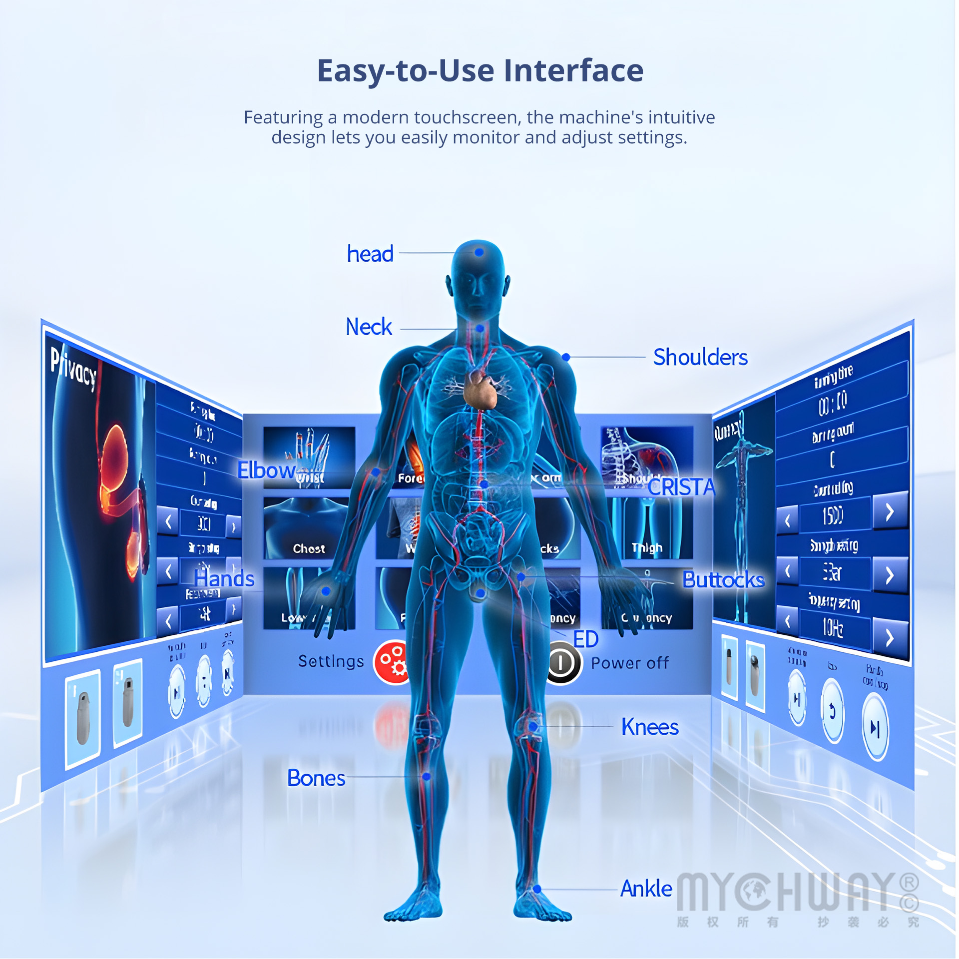 shockwave therapy machine with 5 working head for body pain relief
